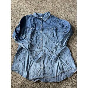 Democracy Womens Ombre Blue Snap Button Long Sleeve Shirt Size XL Pockets Causal